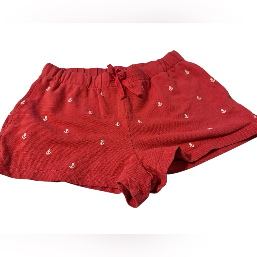 Polo Ralph Lauren Girls Red Anchor Embroidered Pique Shorts SZ L 12-14 Nautical